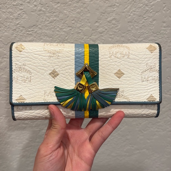 MCM White Visetos Double Snap Tassel Long Wallet - Picture 1 of 13